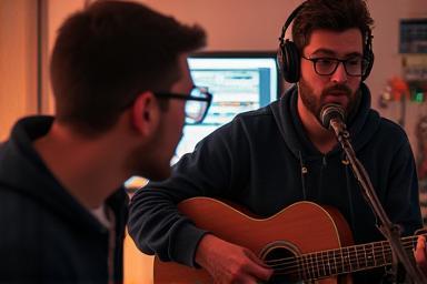 Recording session with musician and engineer