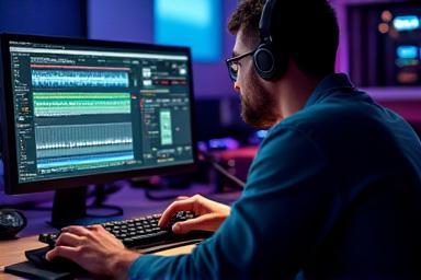 Mastering engineer working on audio file