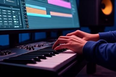 Music producer working on a digital audio workstation