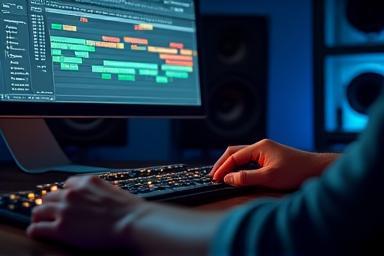 Audio editor working on film timeline