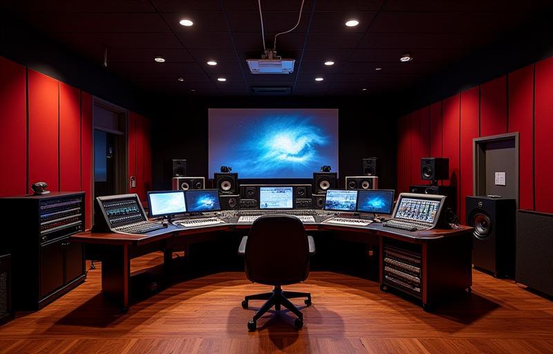 Wide view of Estúdio Onda Sonora control room with console