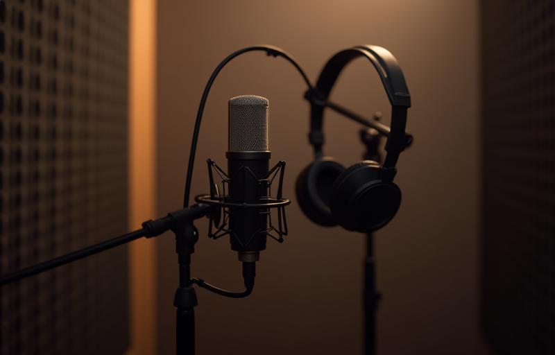 Vocal recording booth with microphone